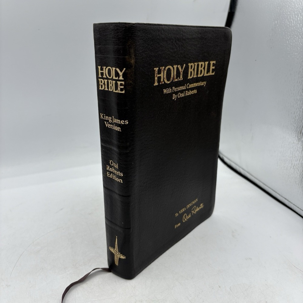 Vintage Holy Bible w Personal Comment Oral Roberts King James Black Leather 1981